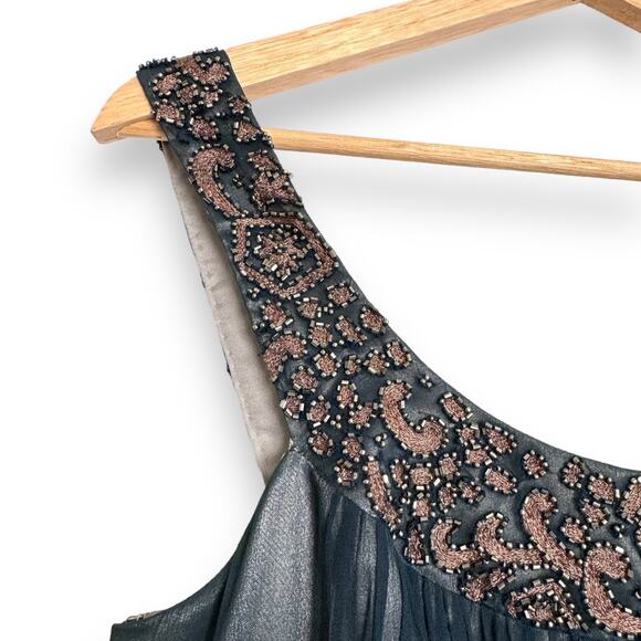 Adrianna Papell Evening 100% Silk Chiffon Beaded Fit N Flare Dress Womens Size 8 - Picture 5 of 10